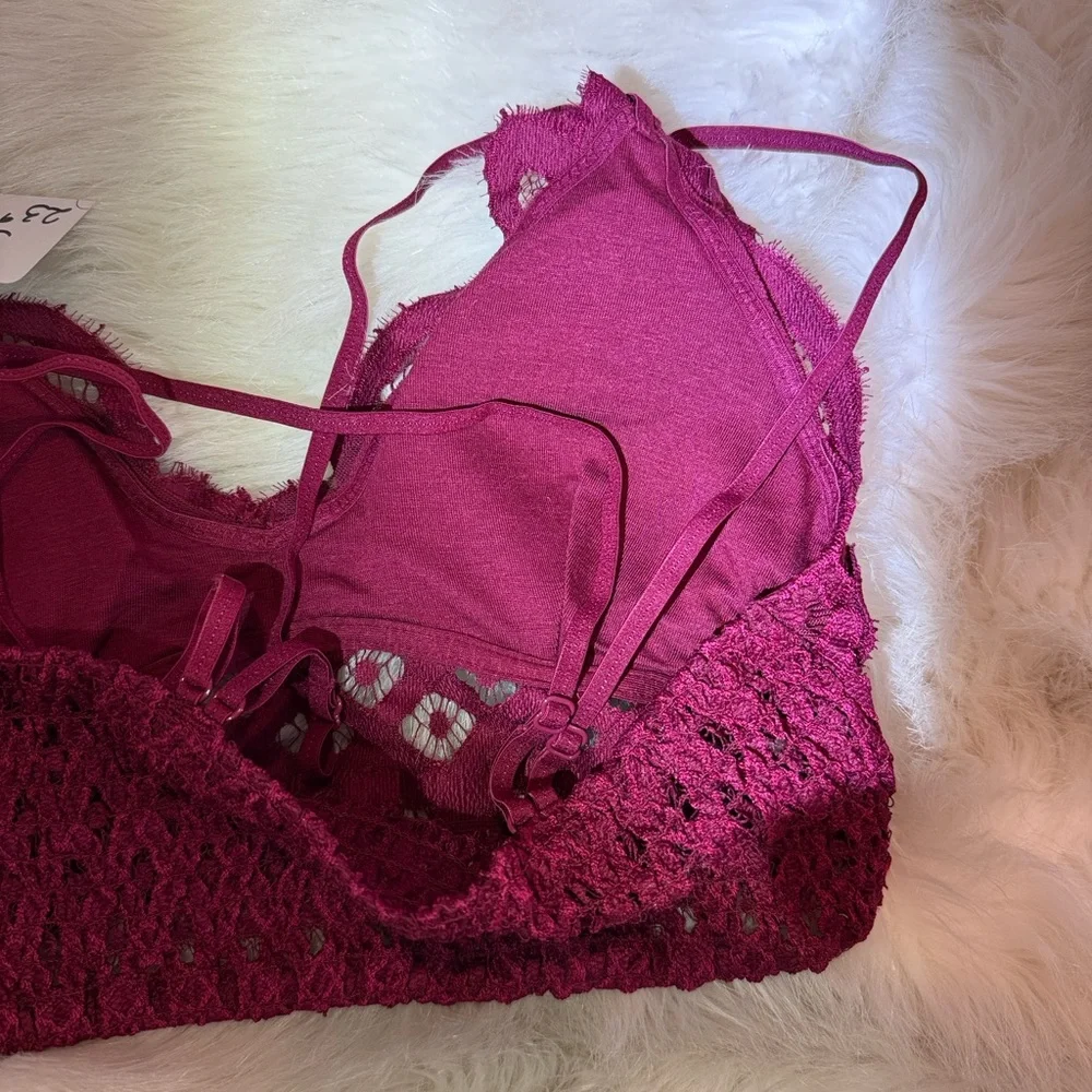 NWT Anemone bralette Burgundy Red  Lace Strappy adj. strap removable pad S M XXL